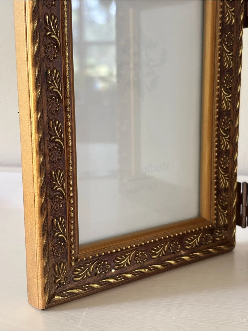Ornate Double Hinged Photo Frame - Gold and Brown